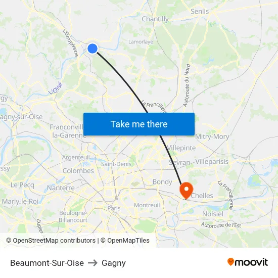 Beaumont-Sur-Oise to Gagny map