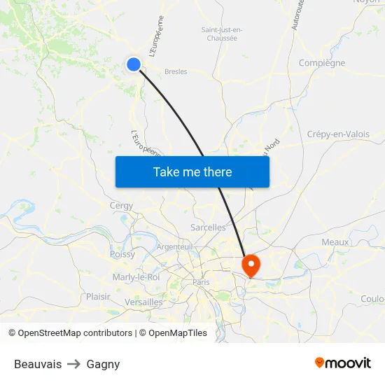 Beauvais to Gagny map