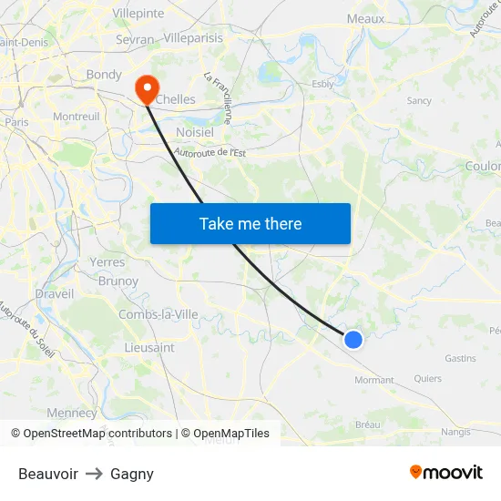 Beauvoir to Gagny map