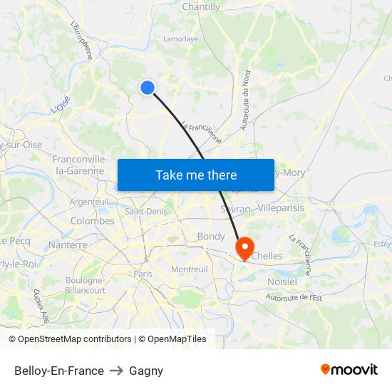 Belloy-En-France to Gagny map