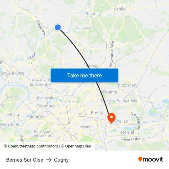 Bernes-Sur-Oise to Gagny map