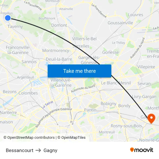 Bessancourt to Gagny map
