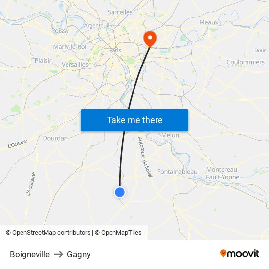 Boigneville to Gagny map