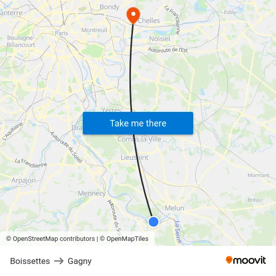 Boissettes to Gagny map