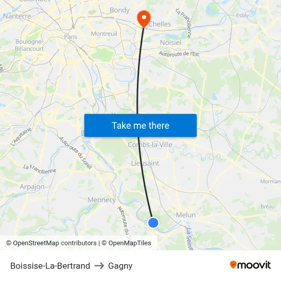 Boissise-La-Bertrand to Gagny map