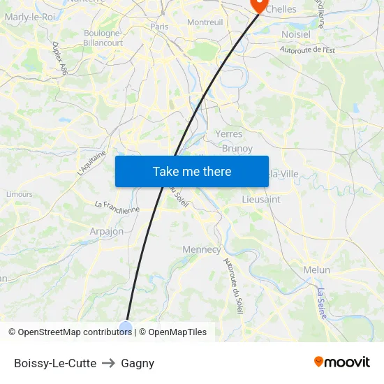 Boissy-Le-Cutte to Gagny map