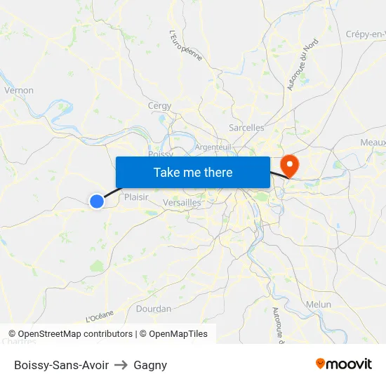 Boissy-Sans-Avoir to Gagny map