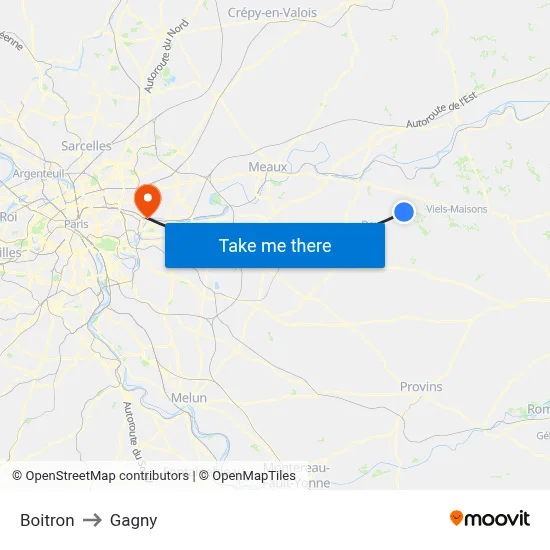 Boitron to Gagny map
