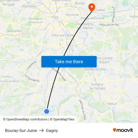 Bouray-Sur-Juine to Gagny map