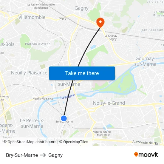 Bry-Sur-Marne to Gagny map