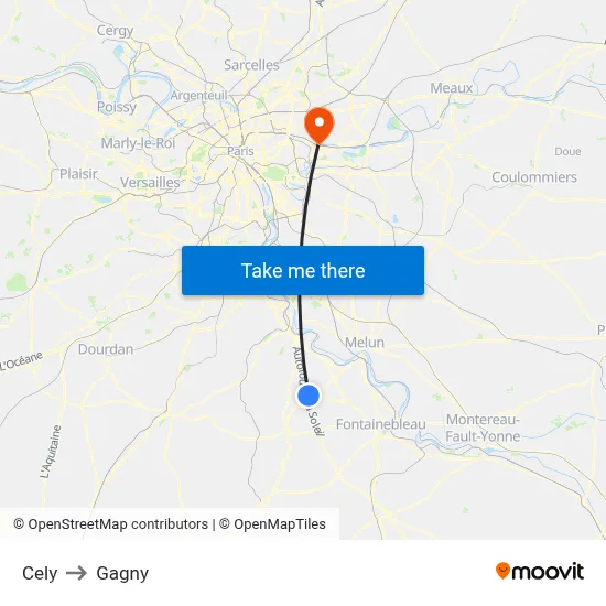 Cely to Gagny map