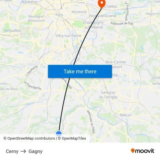 Cerny to Gagny map
