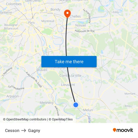 Cesson to Gagny map