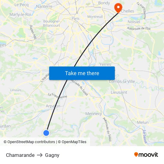 Chamarande to Gagny map