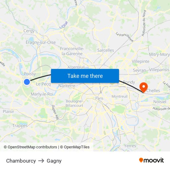 Chambourcy to Gagny map