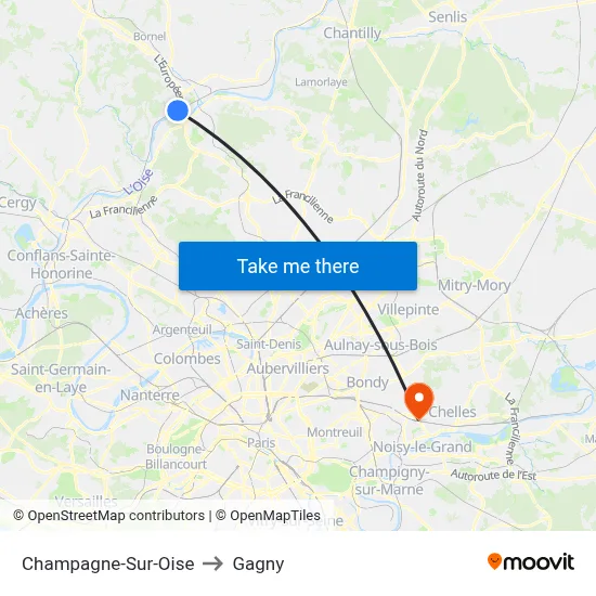 Champagne-Sur-Oise to Gagny map
