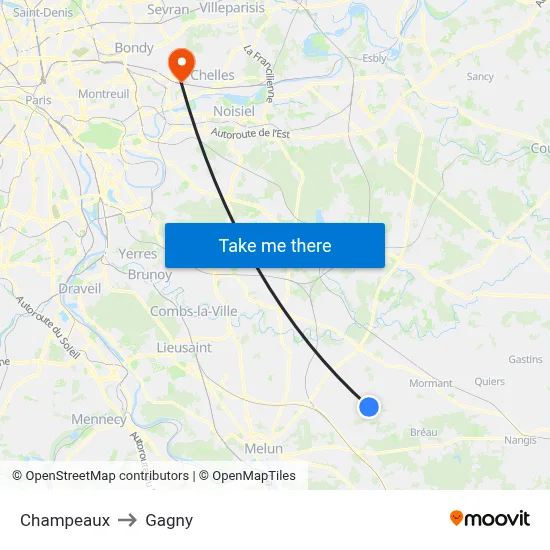 Champeaux to Gagny map