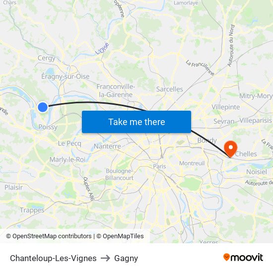 Chanteloup-Les-Vignes to Gagny map