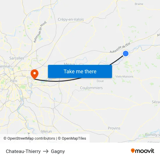 Chateau-Thierry to Gagny map