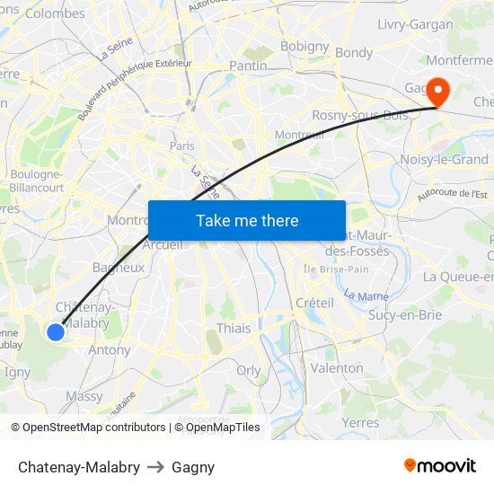 Chatenay-Malabry to Gagny map