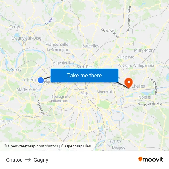 Chatou to Gagny map