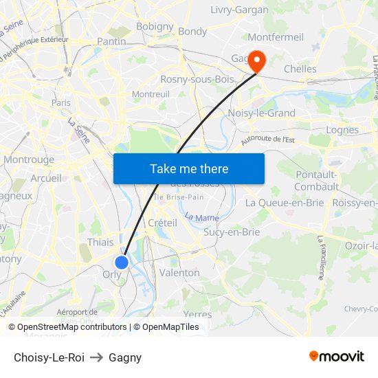 Choisy-Le-Roi to Gagny map