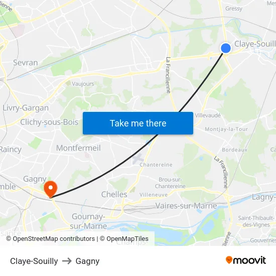 Claye-Souilly to Gagny map