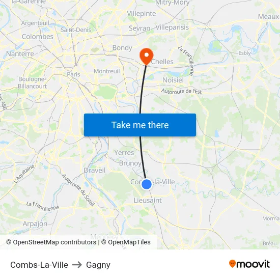 Combs-La-Ville to Gagny map