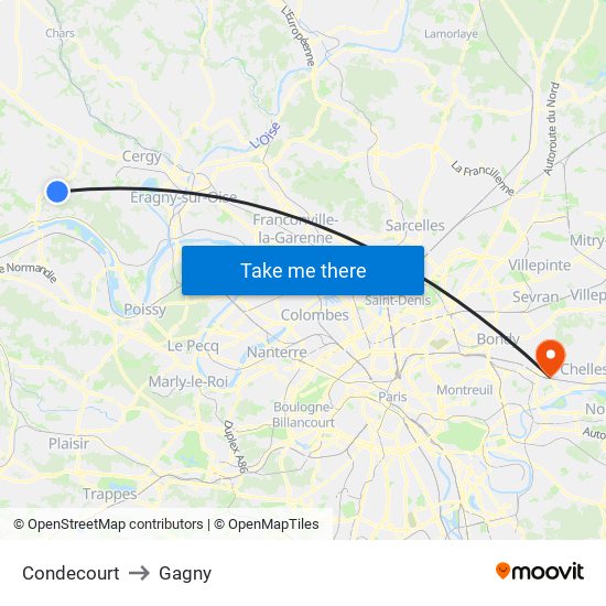 Condecourt to Gagny map
