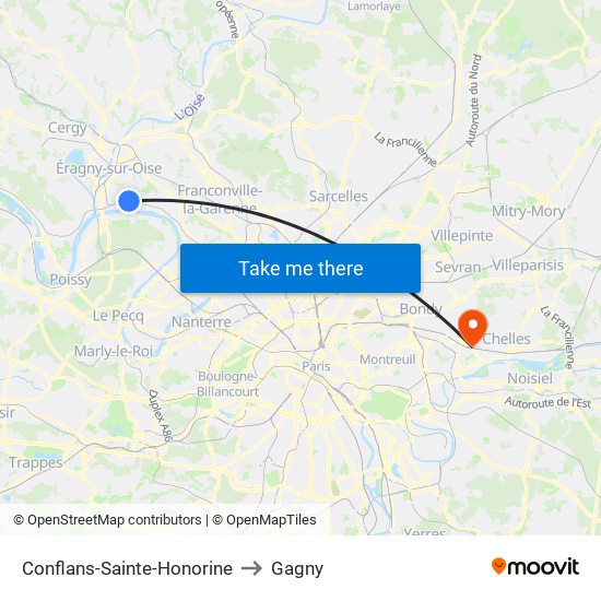 Conflans-Sainte-Honorine to Gagny map
