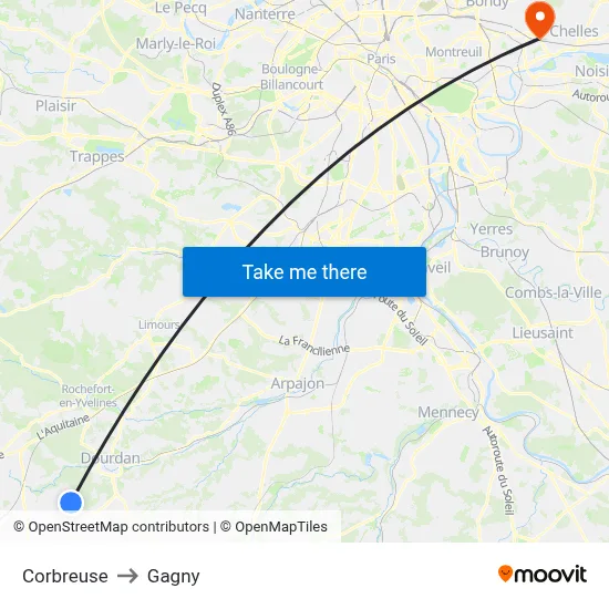 Corbreuse to Gagny map