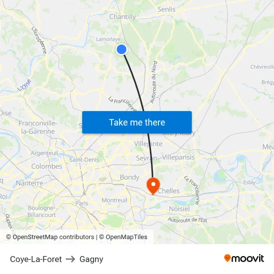 Coye-La-Foret to Gagny map