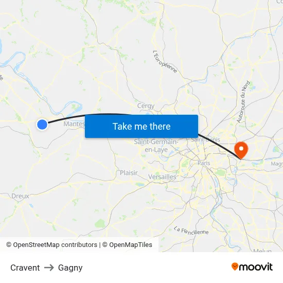 Cravent to Gagny map