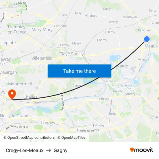 Cregy-Les-Meaux to Gagny map