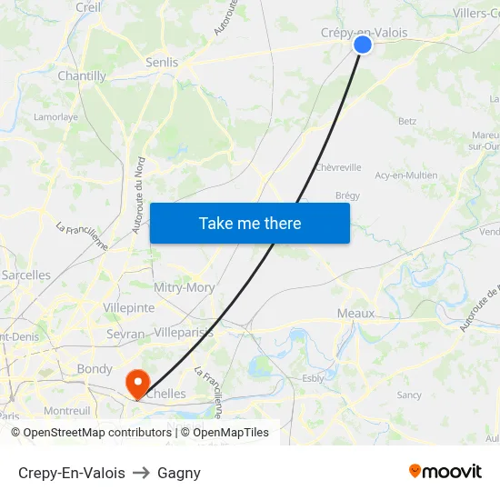 Crepy-En-Valois to Gagny map