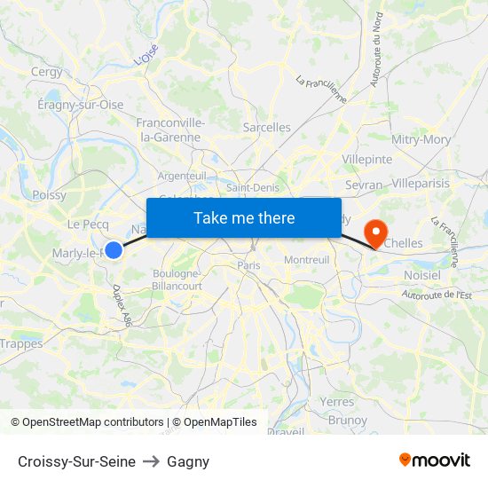 Croissy-Sur-Seine to Gagny map