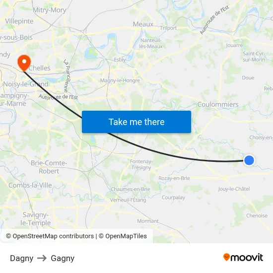 Dagny to Gagny map
