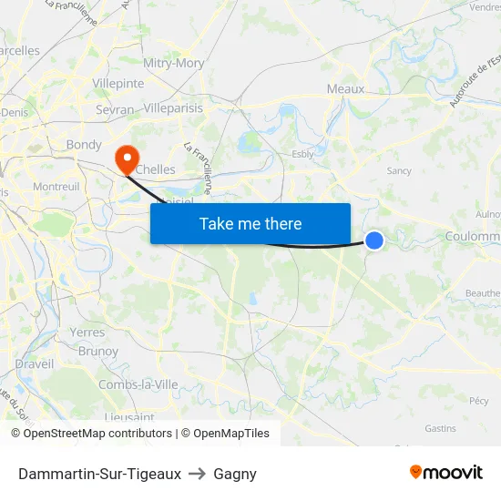 Dammartin-Sur-Tigeaux to Gagny map