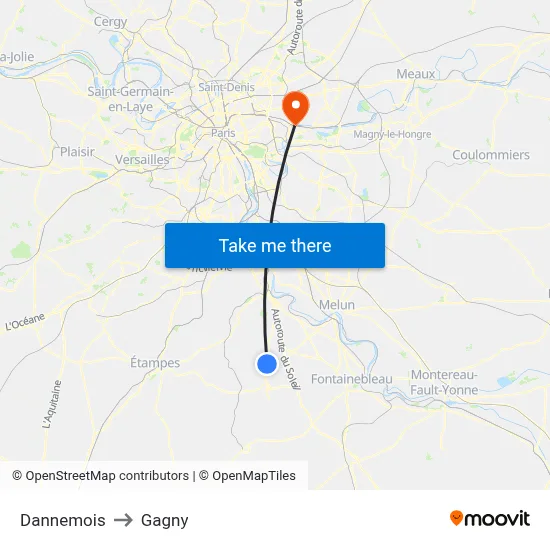 Dannemois to Gagny map
