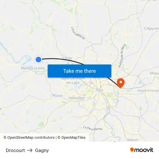 Drocourt to Gagny map