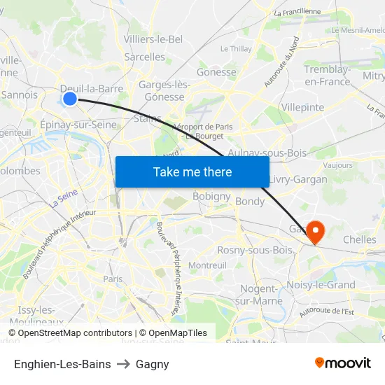 Enghien-Les-Bains to Gagny map