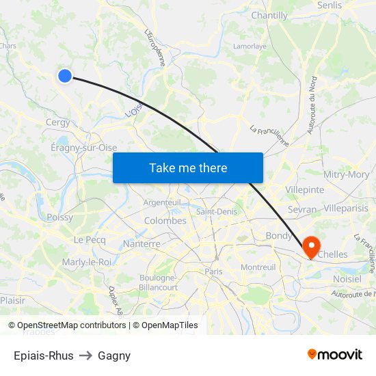 Epiais-Rhus to Gagny map