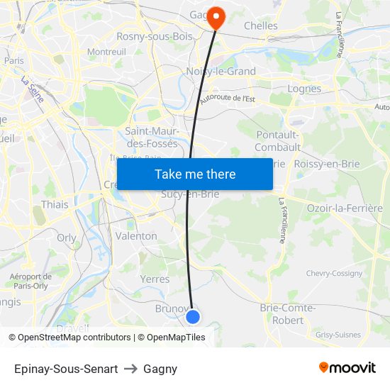 Epinay-Sous-Senart to Gagny map