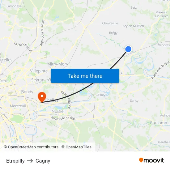 Etrepilly to Gagny map