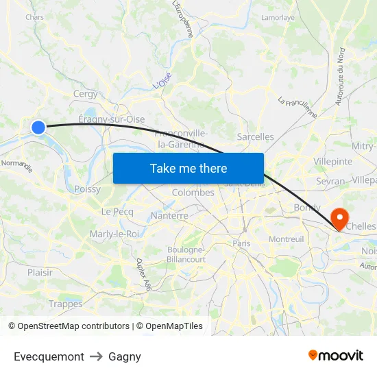 Evecquemont to Gagny map