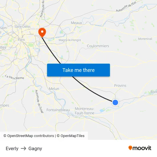 Everly to Gagny map