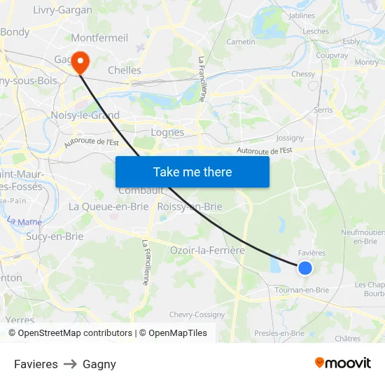 Favieres to Gagny map