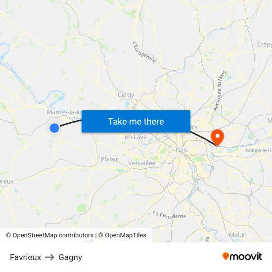 Favrieux to Gagny map