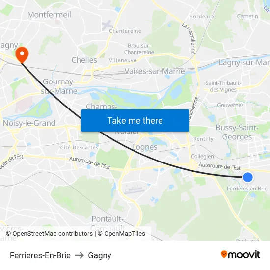 Ferrieres-En-Brie to Gagny map