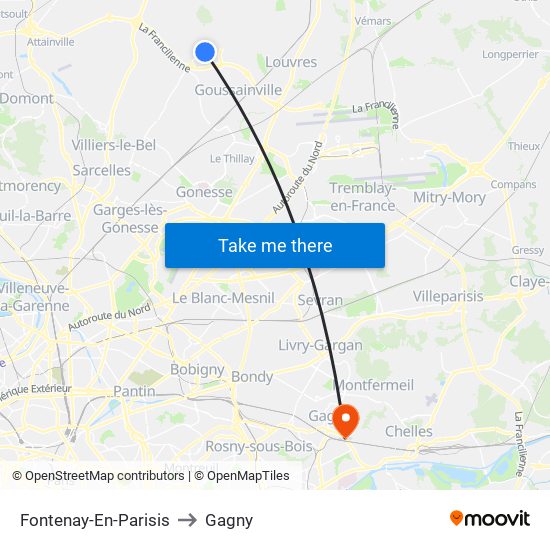 Fontenay-En-Parisis to Gagny map
